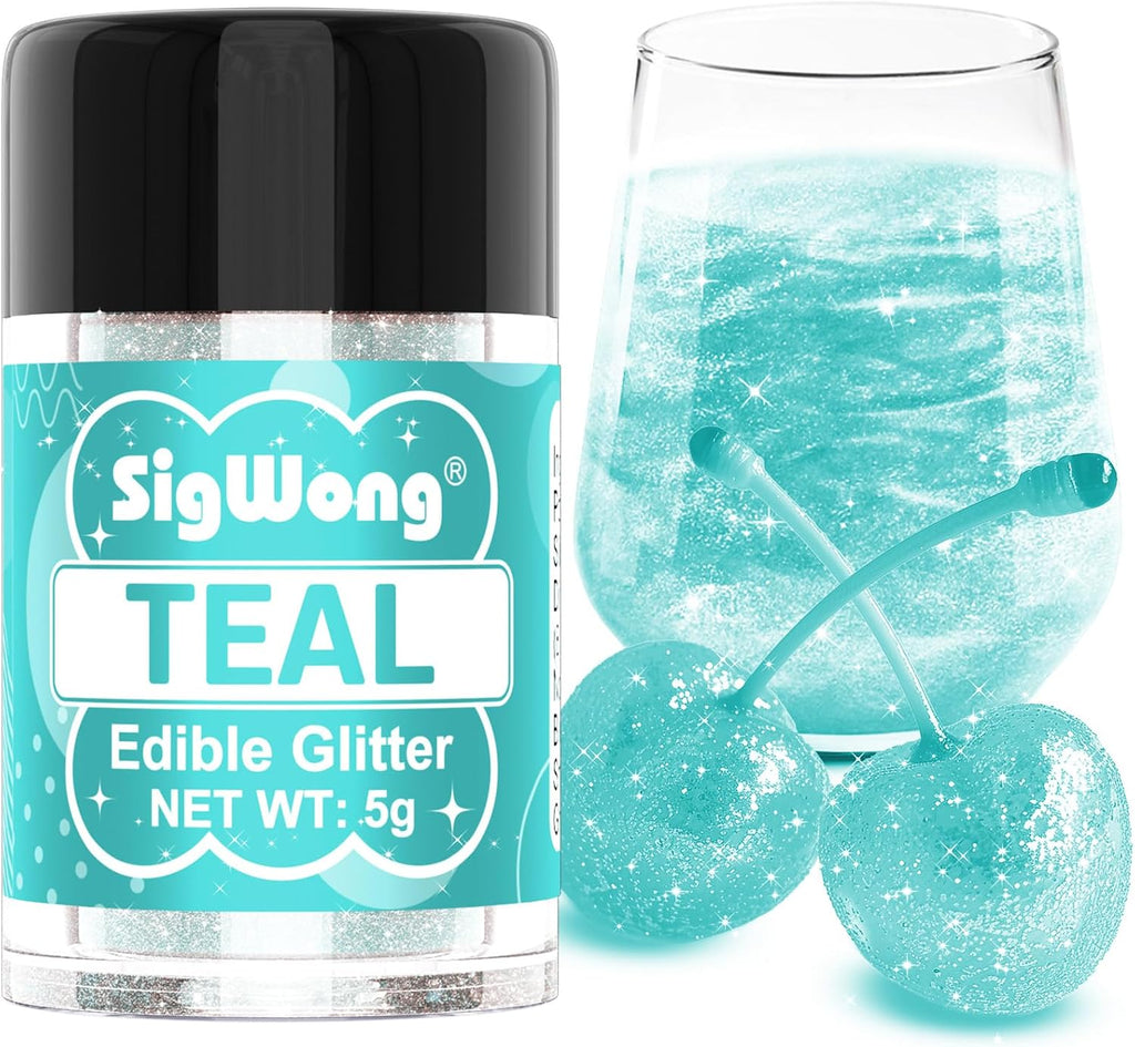 Teal Edible Glitter - 5g Food Grade Cake Decorating Shimmering Glitter, Edible Sprinkle Luster Dust for Drinks, Chocolates, Fondant, Strawberries, Cupcakes, Candy, Easter Cookie - Vegan