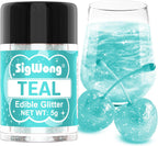 Teal Edible Glitter - 5g Food Grade Cake Decorating Shimmering Glitter, Edible Sprinkle Luster Dust for Drinks, Chocolates, Fondant, Strawberries, Cupcakes, Candy, Easter Cookie - Vegan