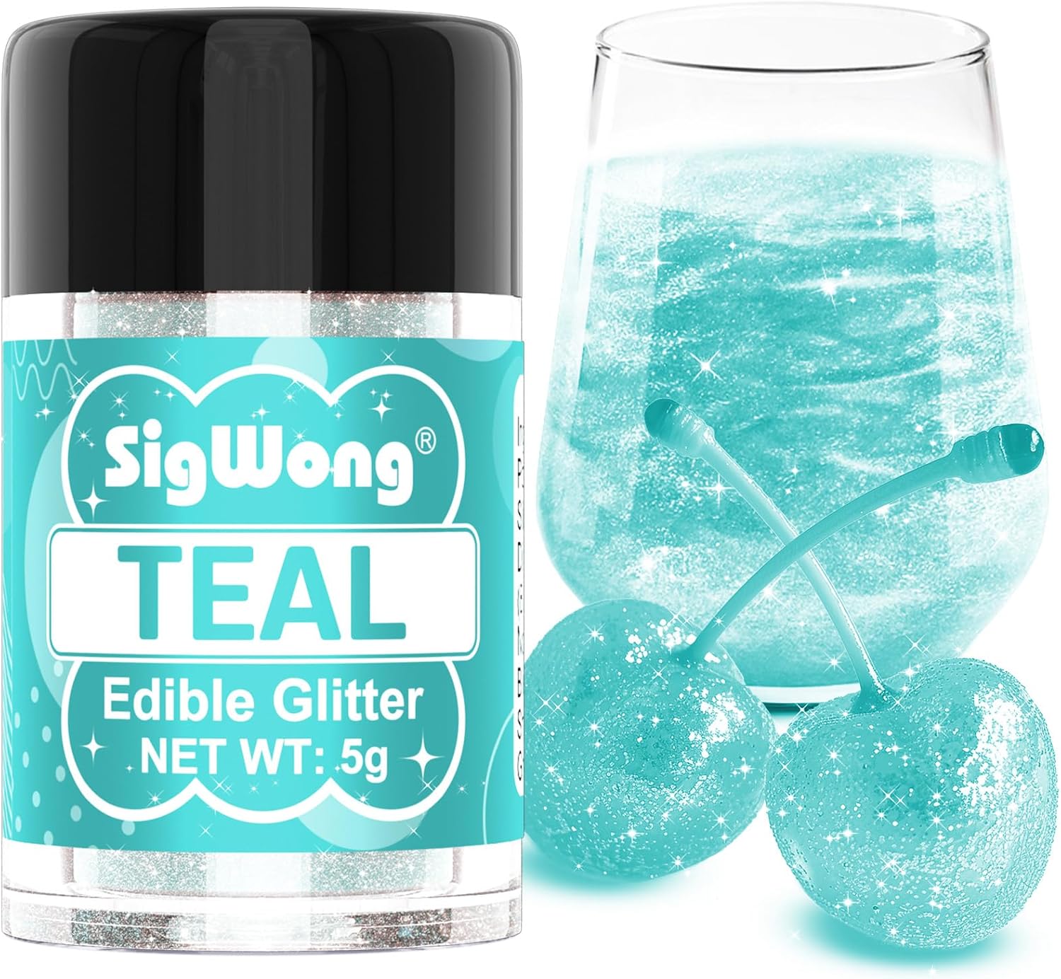 Teal Edible Glitter - 5g Food Grade Cake Decorating Shimmering Glitter, Edible Sprinkle Luster Dust for Drinks, Chocolates, Fondant, Strawberries, Cupcakes, Candy, Easter Cookie - Vegan
