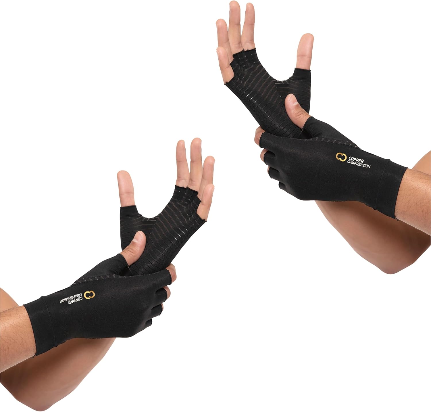 Copper Compression Arthritis Gloves | Fingerless Arthritis Carpal Tunnel Pain Relief Gloves For Men & Women | Hand Support Wrist Brace For Rheumatoid, Tendonitis, Swelling, Crocheting 2 Pairs Black L