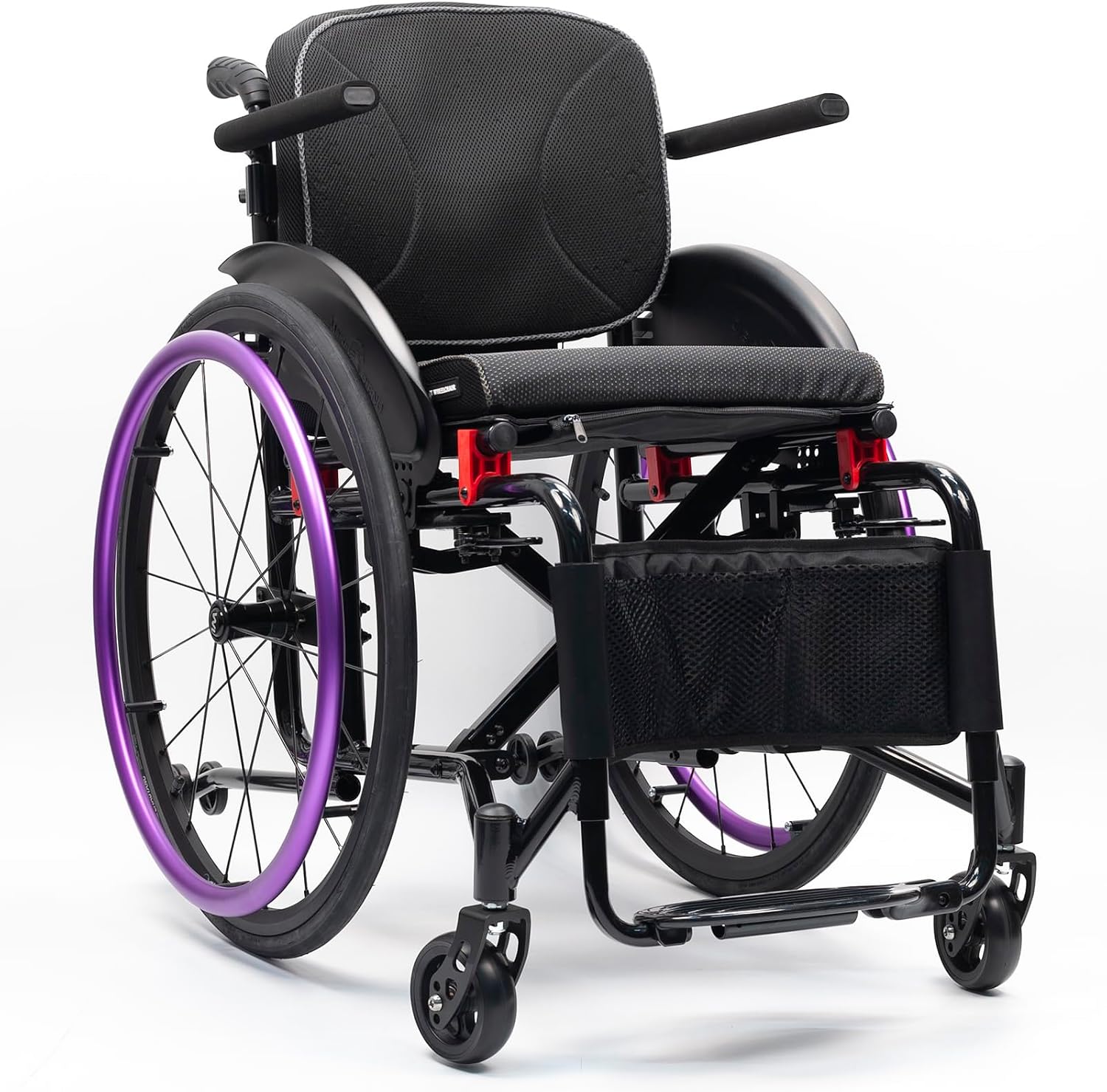 Sports Wheelchair for Adult, Lightweight Aluminum Alloy Wheelchair with Handrail,Folding Transport Wheelchairs with Anti-Tipper,Self-propelled Manual Chair,with Handbrakes(42cm/16.5in,Purple)