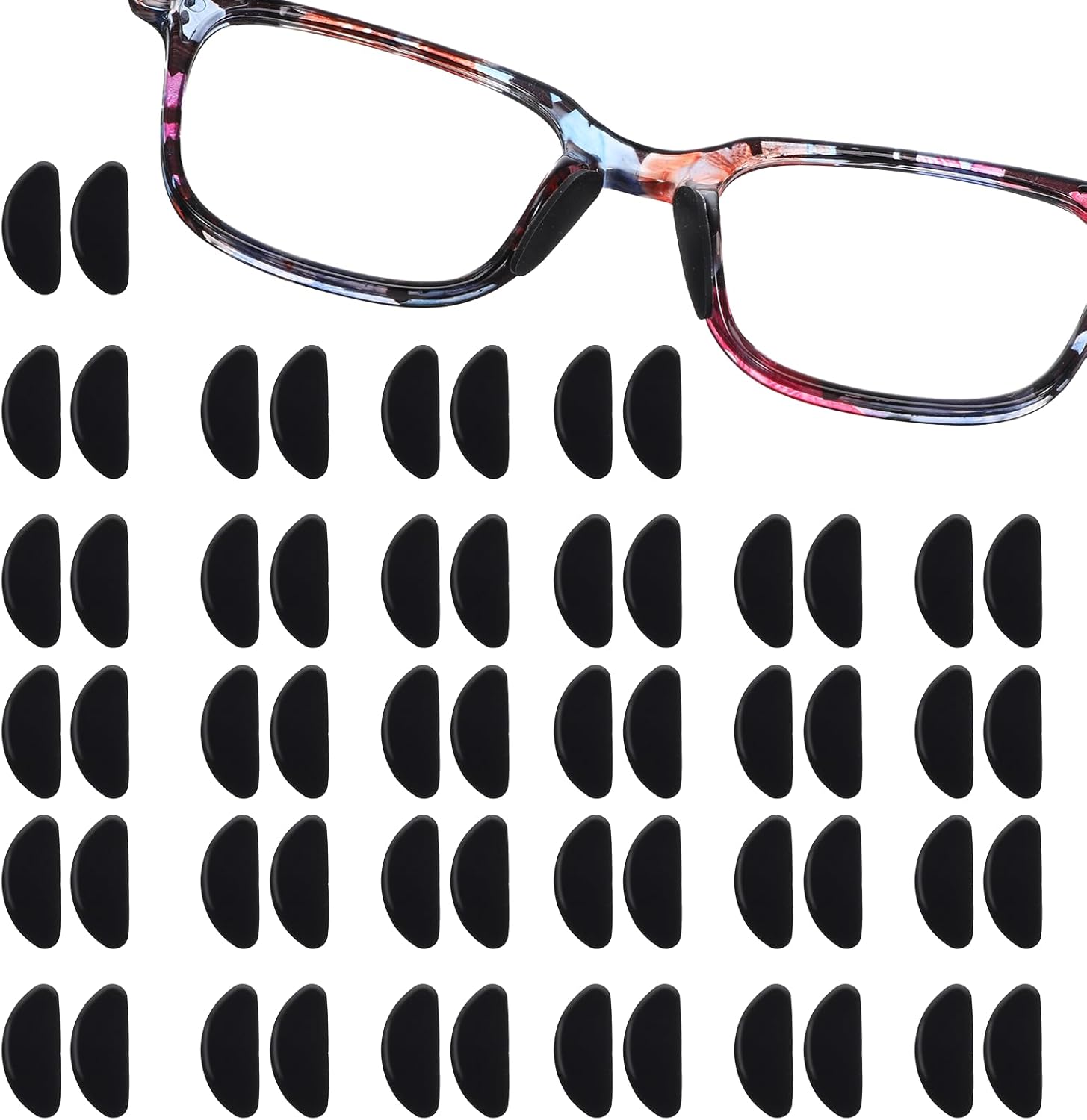 30 Pairs Eyeglasses Nose Pads Black Anti-Slip Soft Glasses Nose Pad Replacement Silicone Adhesive Transparent Eyeglass Noses Pads for Full Plastic Frames (Black 1.0mm)