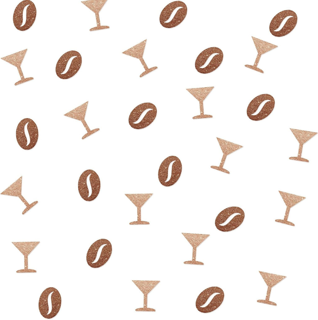 120 Martini and Coffee Bean Confetti, Brown Glitter Espresso Martini Confetti for Birthday Party, Martini Cut Out for Cocktail Night Party Table Decoration