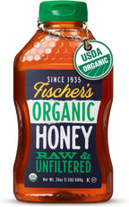 Fischer's 100% Organic Honey, USDA Certified, 24 Oz – Pure, Raw & Unfiltered Honey – All-Natural Sweetener – Rich Flavor Profile, Packed with Nutrients