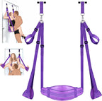 BDSM Door Sex Swing with Seat, Bondage Slave Leather Soft Plush Sex Slings with Adjustable Straps, Hanging Door Handcuffs Leg Restraints Spreader Adult Sex Toys for Couple, Holds up to 300lbs (Purple)