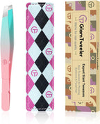 Exclusive G-01 Slant Tip Tweezers, GlamTweeler High Precison Expert Eyebrow and Facial Hair Removal Tweezer with Leather Storage & Carrying Case
