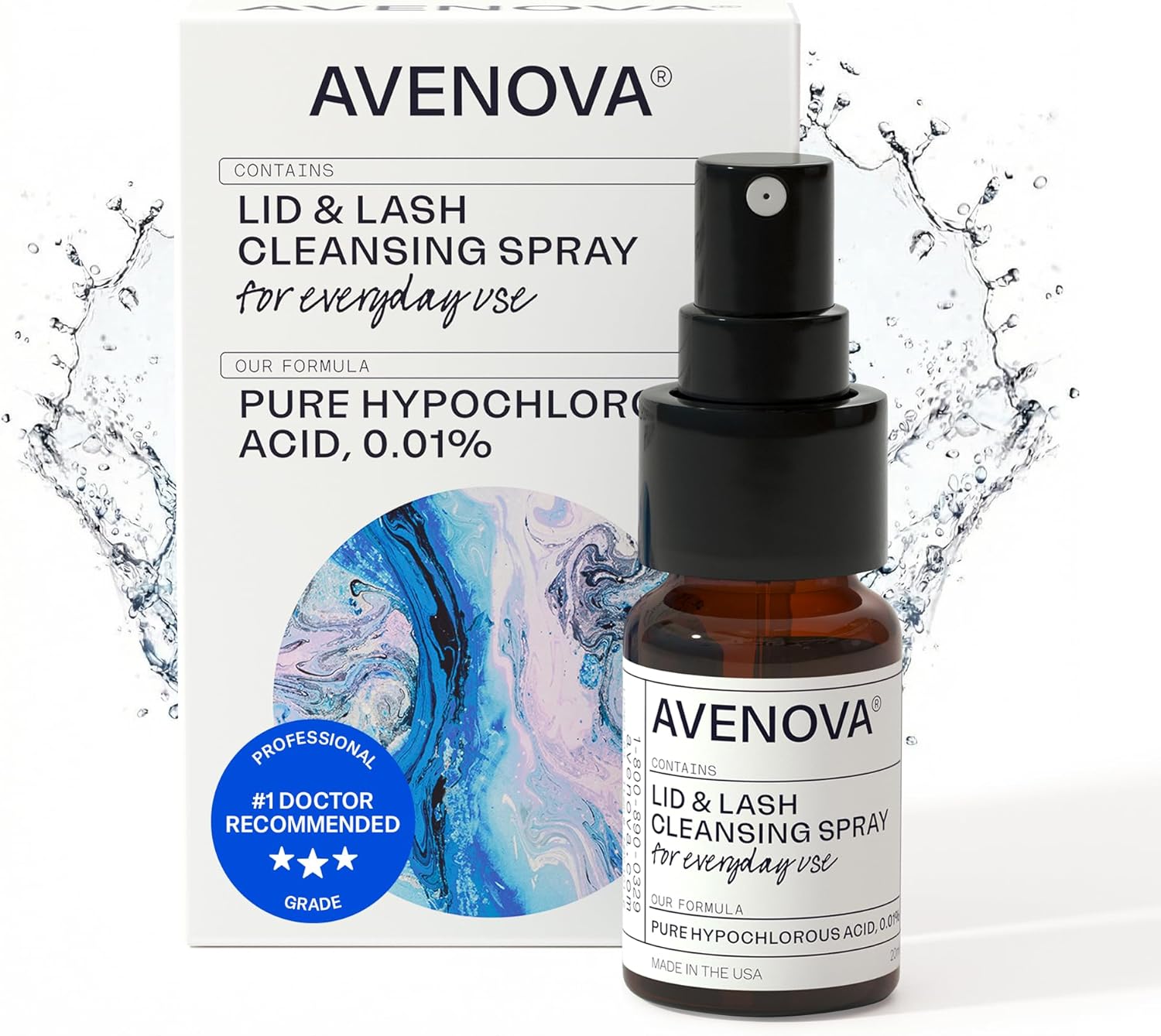 Avenova Eyelid and Eyelash Cleanser Spray - 20ml Bottle - Gentle Everyday Pure Hypochlorous Acid Spray for Eye Irritation