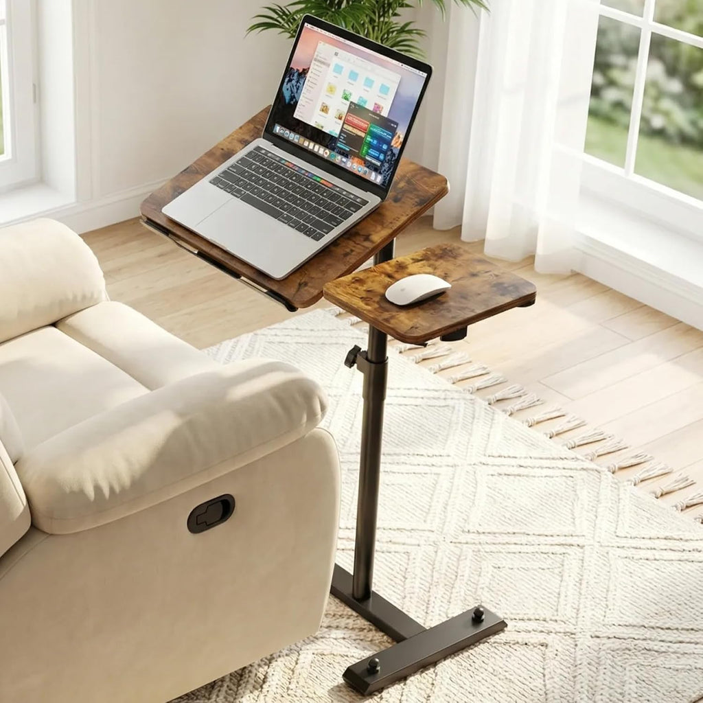 YUHFERA Rolling Table for Laptop Stand, Height and Angle Adjustable Over Bed Table with Wheels, Tilt-Top Laptop Desk for Couch with Cup Holder, Bed Table Tray for Eating (Rustic)