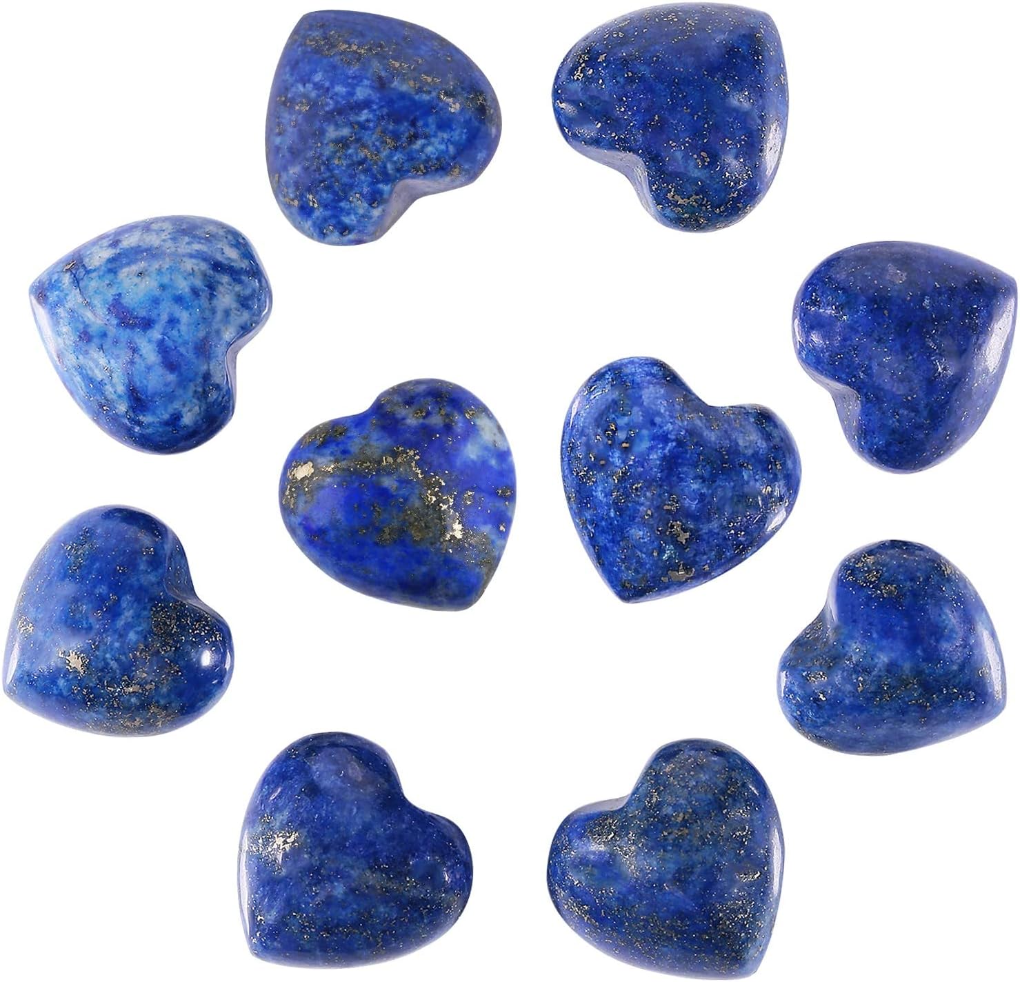 Nupuyai Pack of 10 Healing Love Heart Palm Crystal Stone Polished Pocket Worry Stone for Chakra Balancing Meditation and Decor, Lapis Lazuli
