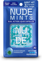 NUDE MINTS | Dual Action Liquid Capsules | Mouth Watering Mint - Lasts 3X Longer - 3X Stronger - Extreme Bad Breath Treatment For Adults - Sugar Free, 0 Calorie - Peppermint - 5 Pack - 150 Capsules