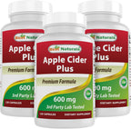 Best Naturals Apple Cider Vinegar Plus 600 Mg 120 Capsules - Vinegar Capsules for Healthier Digestion, Cleanse Body Naturally (Pack of 3)