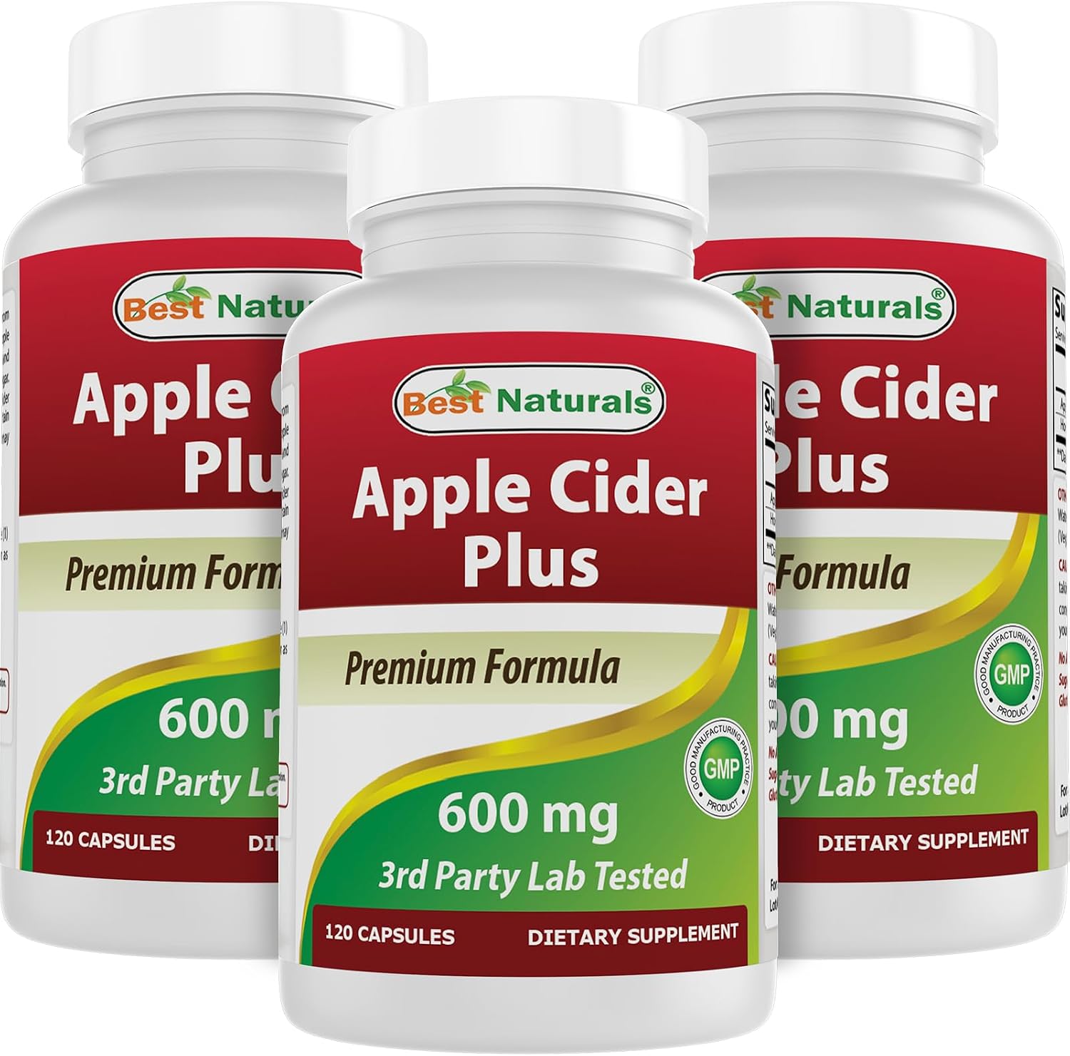 Best Naturals Apple Cider Vinegar Plus 600 Mg 120 Capsules - Vinegar Capsules for Healthier Digestion, Cleanse Body Naturally (Pack of 3)