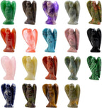 Ouubuuy Crystal Angel Figurines Statues 4 pcs Natural Gemstone Carved Pocket Guardian Angel 1.5 inch for Healing Reiki Spiritual Gift Cute Meditation Office Room Desk Decor