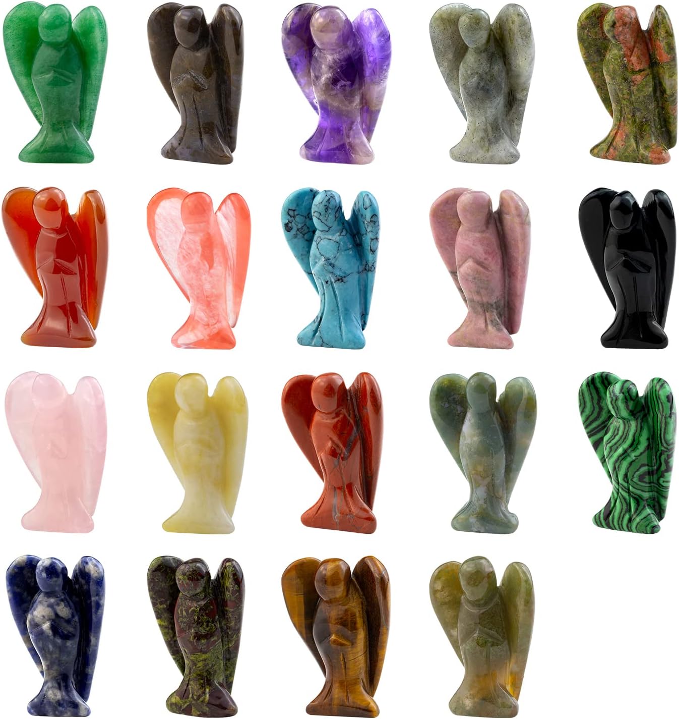 Ouubuuy Crystal Angel Figurines Statues 4 pcs Natural Gemstone Carved Pocket Guardian Angel 1.5 inch for Healing Reiki Spiritual Gift Cute Meditation Office Room Desk Decor