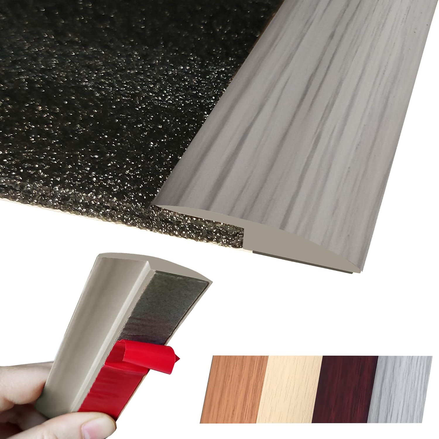 Maxiroc Floor Transition Strip Self Adhesive Carpet Wood Tile Vinyl Flooring Laminate Transition Cover Edge Trim Gap Doorway Threshold for Uneven Floors Heights Within 5 mm (40 inches, Gray Forest)