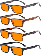 Eyekepper 4 Pack Blue Light Filter Glasses Blocking Digital Glare Readers for Women Men Reading Computer Screen Orange Tinted +0.50
