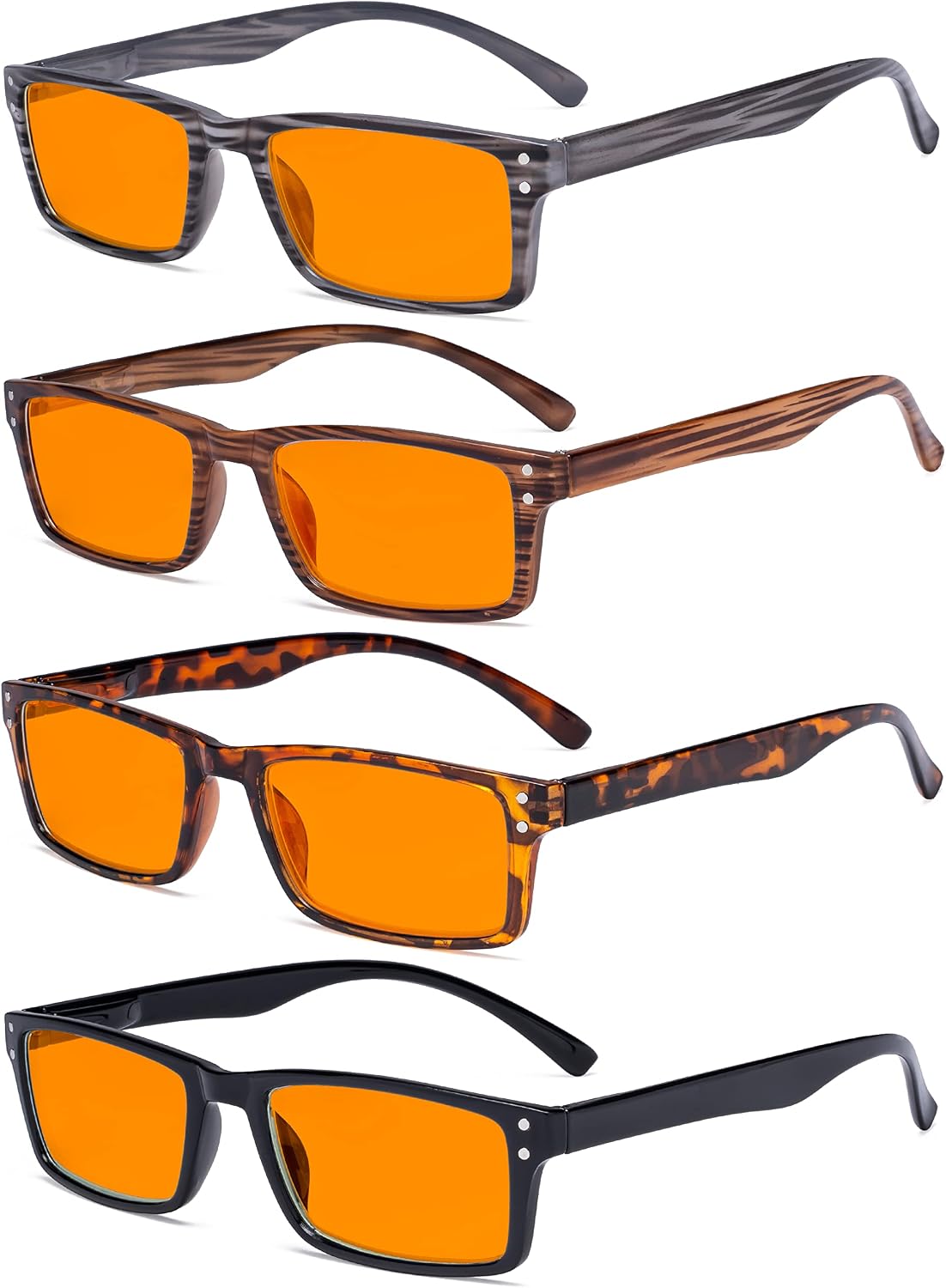 Eyekepper 4 Pack Blue Light Filter Glasses Blocking Digital Glare Readers for Women Men Reading Computer Screen Orange Tinted +1.00