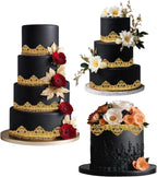 3 Pieces Shiny Gold Honeycomb Edible Sugar Cake Lace Strips - Ready to Use Handcrafted Decoration with 3D Effect