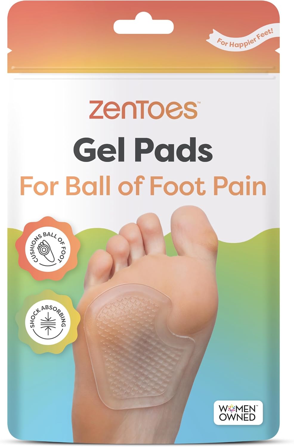 ZenToes Metatarsal Pads Women, Ball of Foot Cushions, Heel Inserts for Women, Shoe Inserts for Morton's Neuroma and Sesamoiditis Support, Metatarsalgia Foot Pads, 2 Pairs
