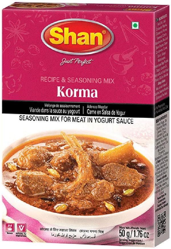 Shan Korma Recipe and Seasoning Mix 1.76 oz (50g) - Spice Powder for Traditional Meat in Yogurt Sauce - Suitable for Vegetarians - Airtight Bag in a Box