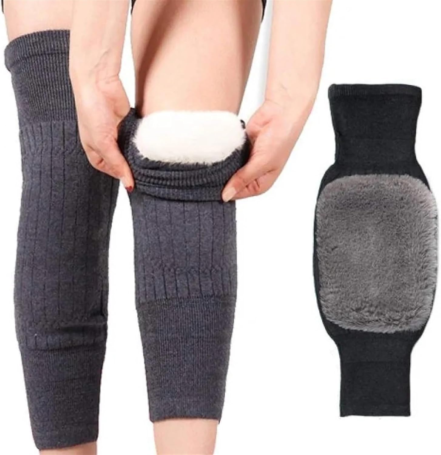 Winter Protective Knee Pads 1 Pair Winter Knee Pads Warm Men Women Double Thick Wool Protection Knee Plus Velvet Wind and Cold Protective(T13,60-73kg for L)