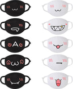 Zhanmai 10 Pieces Kawaii Mask Anime Face Mouth Mask Cute Mouth Covering Reusable Washable Mouth Mask, Black and White