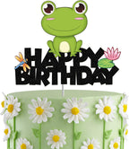 Glitter Frog Happy Birthday Cake Topper for Baby Shower, Kids Birthday Party Decorations,Rainforest Party Decor, Frog Princess Cake Decor,Frog Birthday Decor