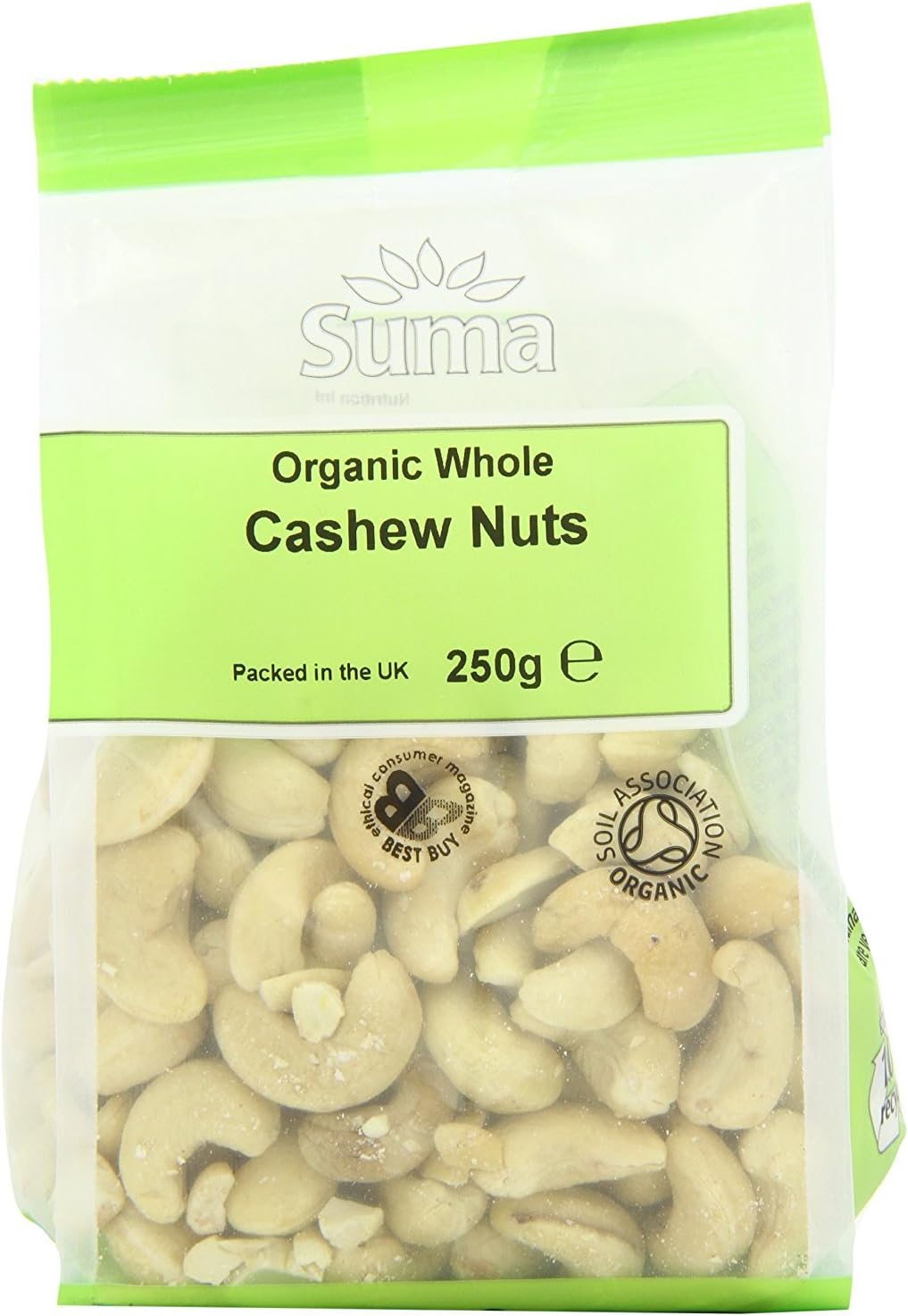 Suma Organic Whole Cashews 250 g (Pack of 6)