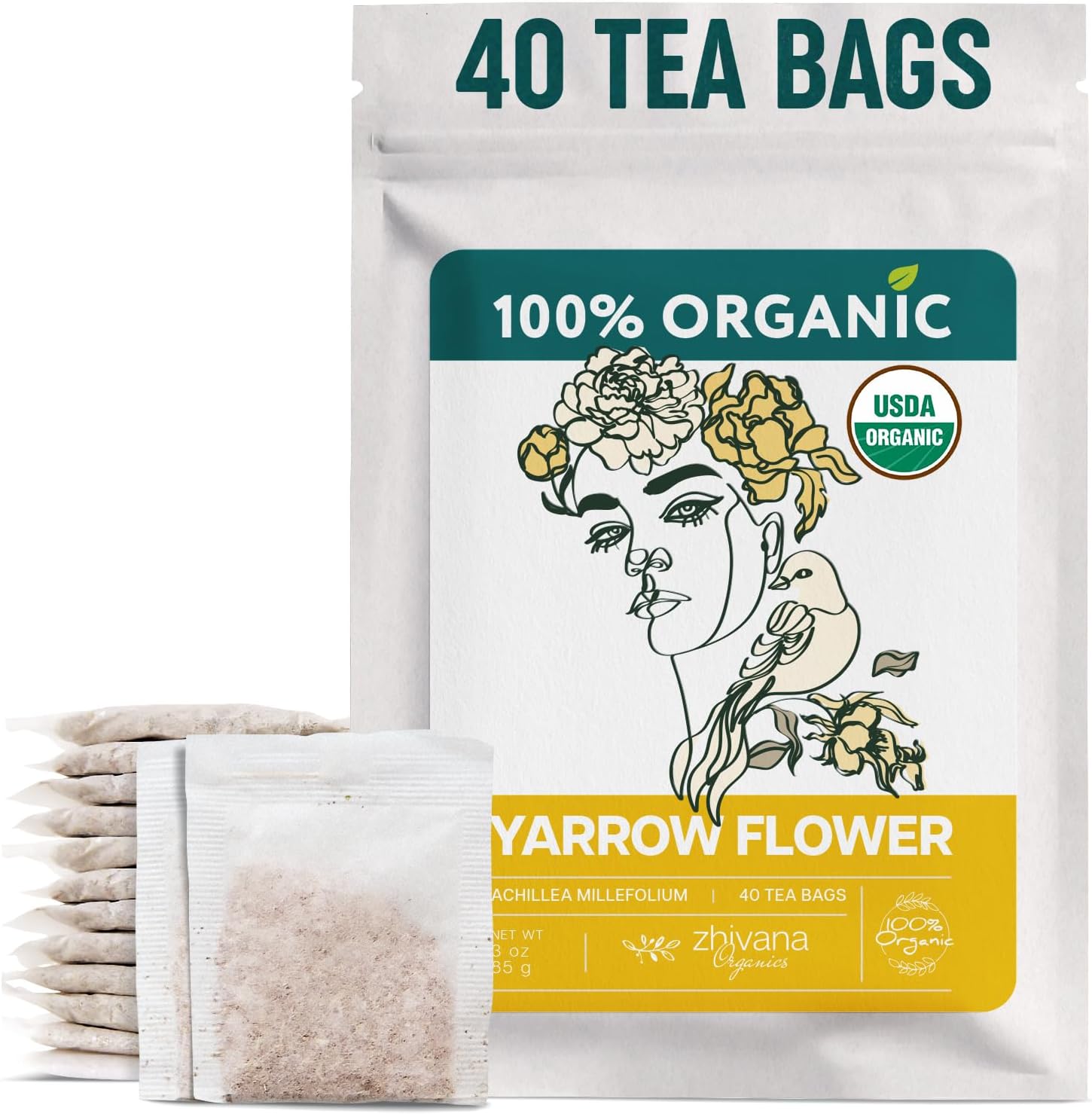 Organic Yarrow Tea (40 Tea Bags) - Support Immune Function, Digestion, Relaxation - Women's Tea for Healthy Cycle and Emotional Balance - Te de Milenrama