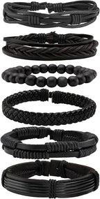 MILAKOO 6 Pcs Punk Braided Leather Bracelets for Men Women Cuff Wrap Wristbands Adjustable