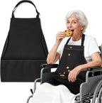 Noverlife Adjustable Adult Bib with Large Crumb Catcher Pocket, Reusable Eating Apron for Elderly Dining Clothing Protector, Washable Adult Feeding Bib for Women & Men, Present for Seniors, Black
