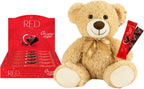 RED Delight®™ Dark Chocolate 12 Count Box of Grab N Go Travel Size Bars (0.92 Ounces Each) with 14" Plush Teddy Bear (1 Box - Total of 12 Bars + 14" Plush Teddy Bear)
