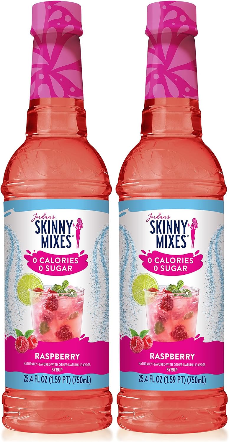 Jordan's Skinny Mixes Sugar Free Syrup, Raspberry Flavor, Fruit Flavored Water Enhancer, Drink Mix for Ice Tea, Lemonade & More, Zero Calorie Flavoring, Keto Friendly, 25.4 Fl Oz, 2 Pack