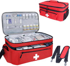 First Aid Bag Empty Large Medical Bag with Shoulder Strap 16”x 9½” x 7” Medicine Organizer Box Travel First Aid kit Emergency Supplies Storage Bag for Car, Home, Office, Outdoor (Red)