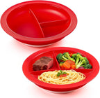 Hushee 2 Pcs Adaptive Spill Proof Scoop Plates with Suction Base, 9.2'' Dish with Walls, Non Skid Self Feed Dinnerware for Elderly Disabled Handicapped from Parkinsons, Dementia, Stroke, Tremor (Red)