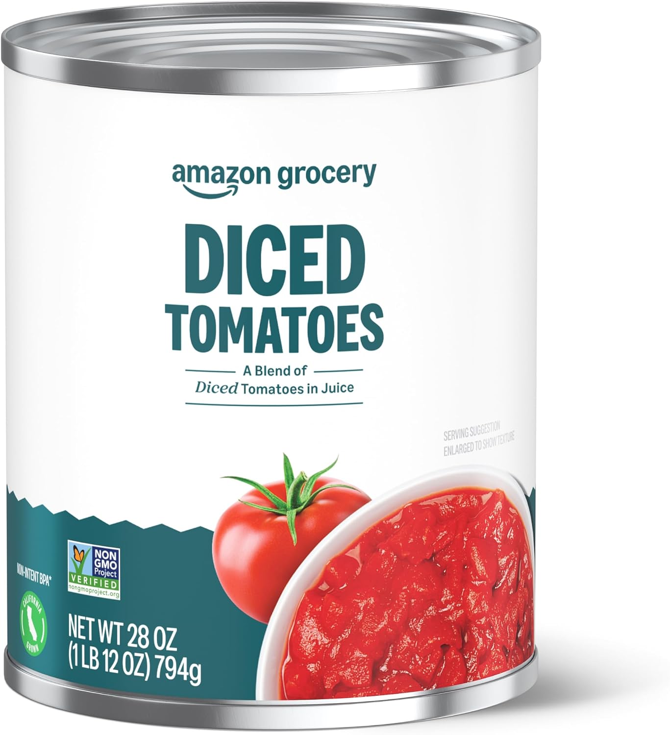 Amazon Fresh, Diced Canned Tomatoes in Tomato Juice, 28 Oz (Previously Happy Belly, Packaging May Vary)