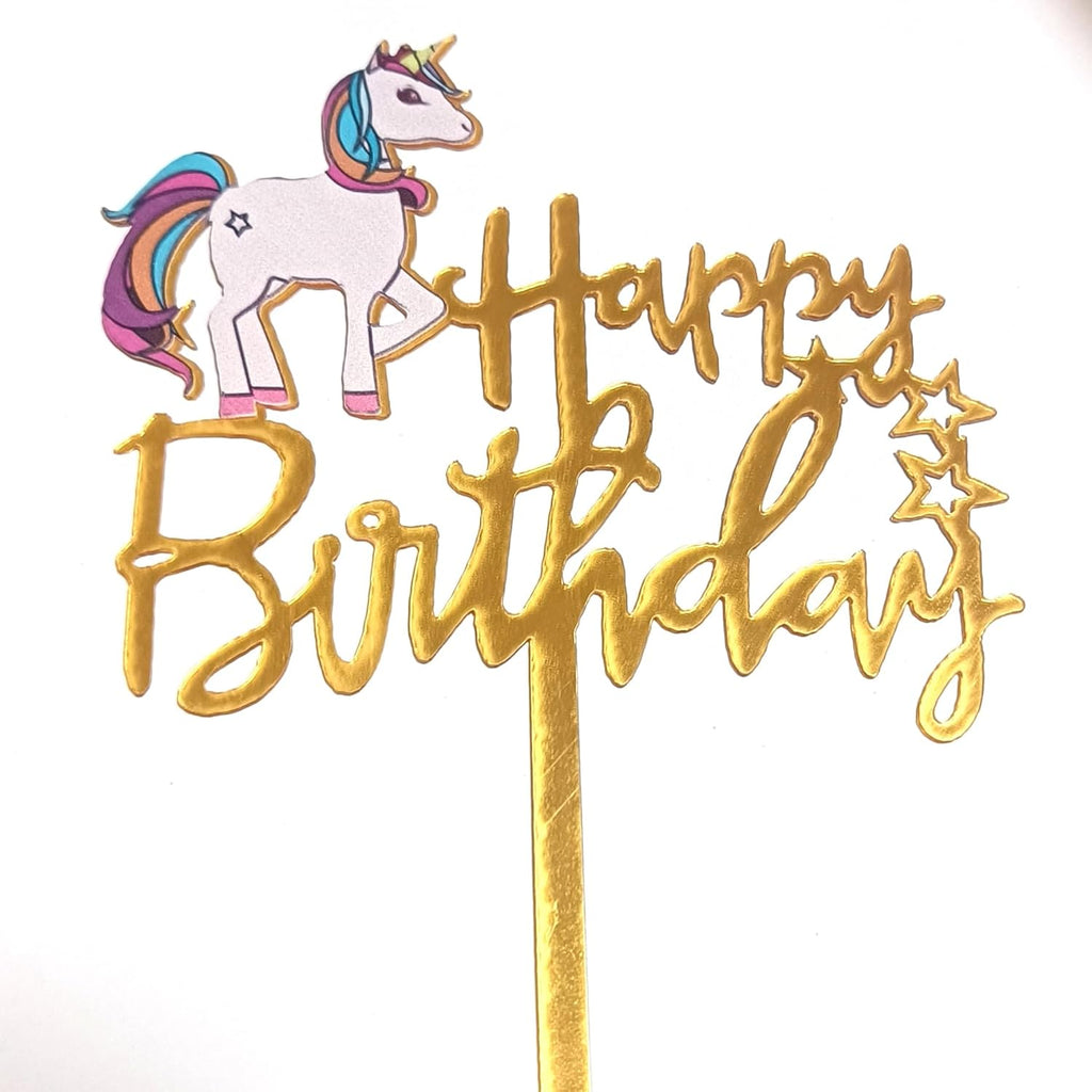 Cake Topper Colour Acrylic Unicorn With Happy Birthday Decorations Party Favor Cake Accessory Gift 2005-CL (Pack of 1)