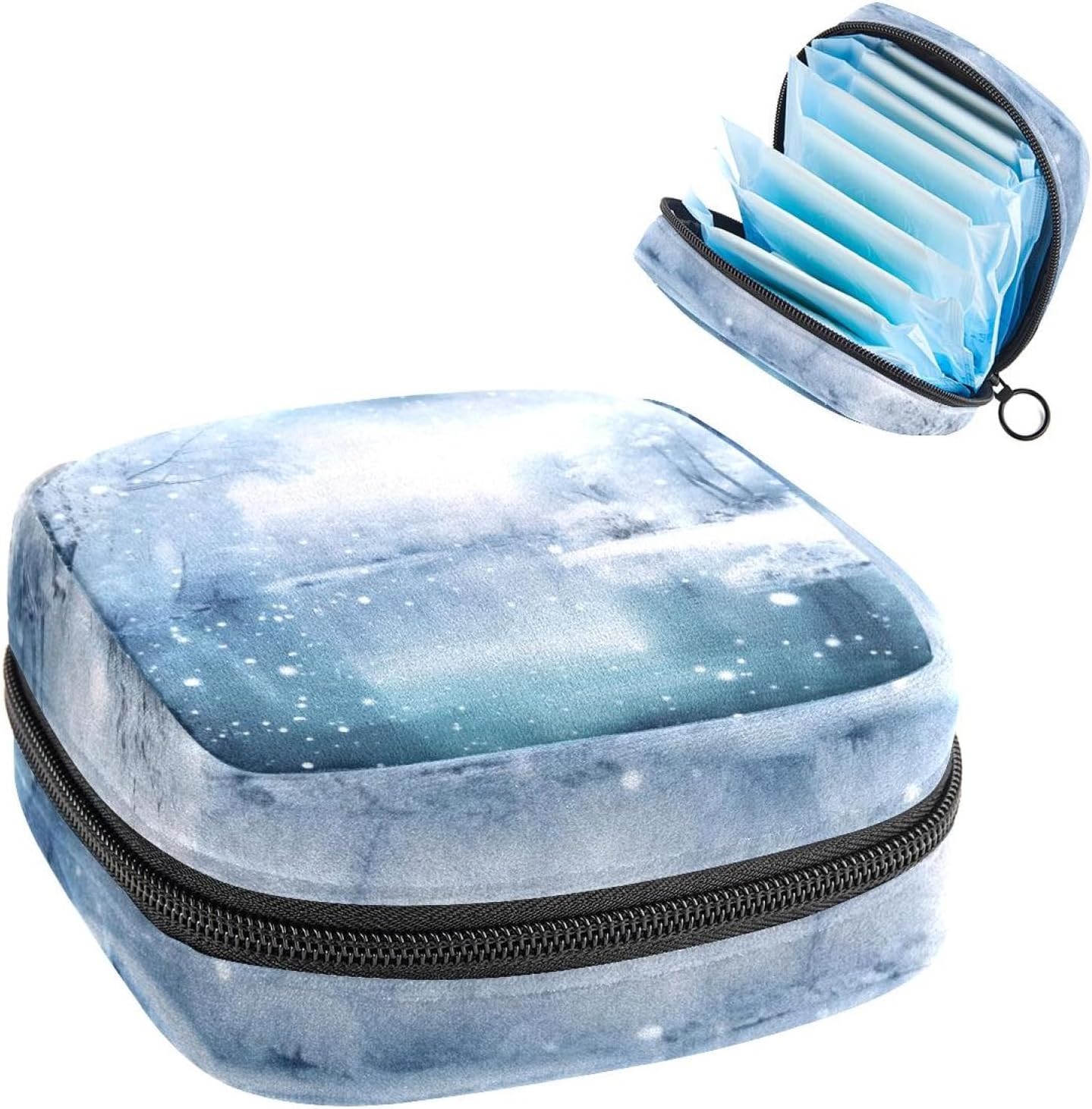 Sanitary Napkin Storage Bag,Period Bag,Pad Bag,Beautiful White Snow Landscape,Period Pouch
