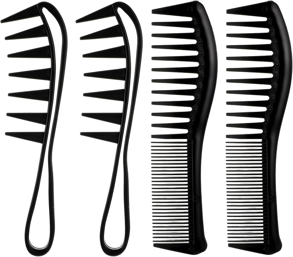 ElevateTech Wide Tooth Comb for Curls, 4 Pcs Shark Teeth Hair Combs for Curly Wet Wavy Thick Long Hair Styling Accessories Large Tooth Curl Combs for Hairs Wigs Barber Salon Men Women (Black)