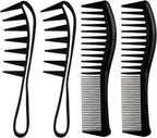 ElevateTech Wide Tooth Comb for Curls, 4 Pcs Shark Teeth Hair Combs for Curly Wet Wavy Thick Long Hair Styling Accessories Large Tooth Curl Combs for Hairs Wigs Barber Salon Men Women (Black)