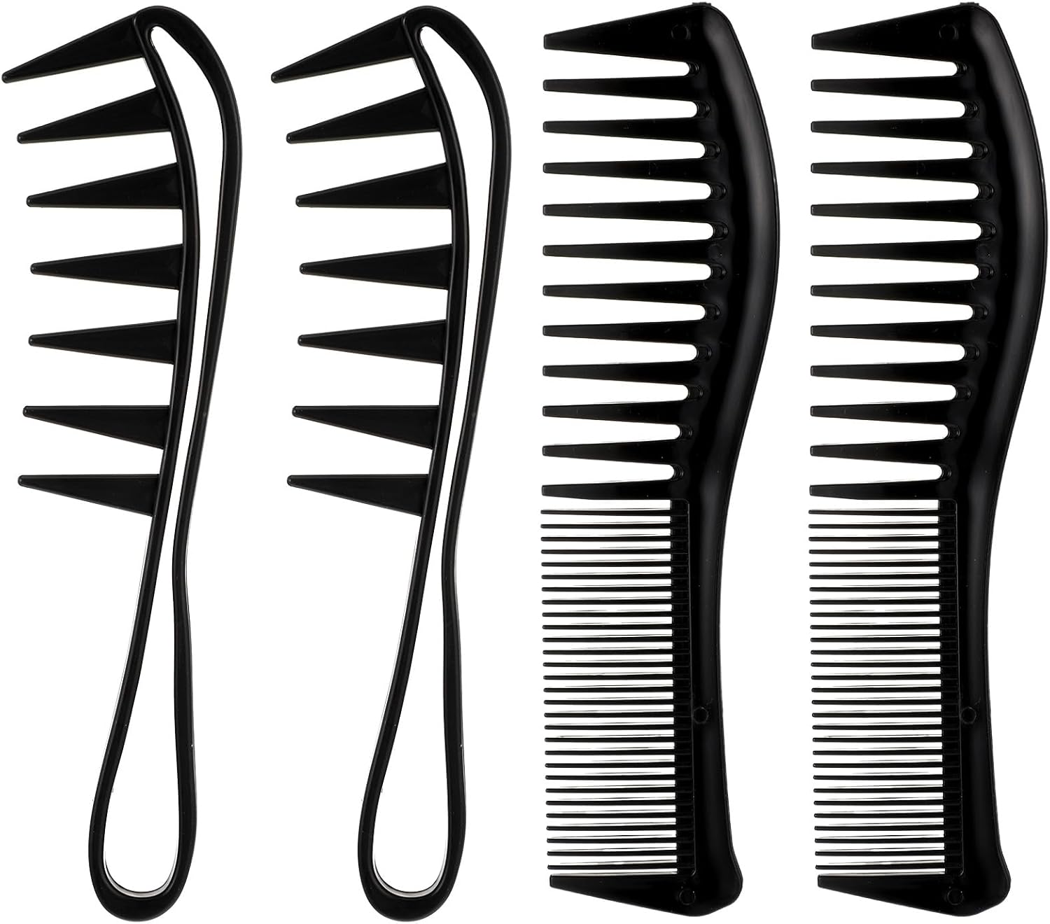 ElevateTech Wide Tooth Comb for Curls, 4 Pcs Shark Teeth Hair Combs for Curly Wet Wavy Thick Long Hair Styling Accessories Large Tooth Curl Combs for Hairs Wigs Barber Salon Men Women (Black)