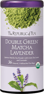 The Republic of Tea Organic Double Green Matcha Lavender, Individual Tea Bags with Japanese Matcha Tea Powder and Green Tea Leaves Blend, Natural Unbleached Bags in Reusable Canister, 36 Tea Bags
