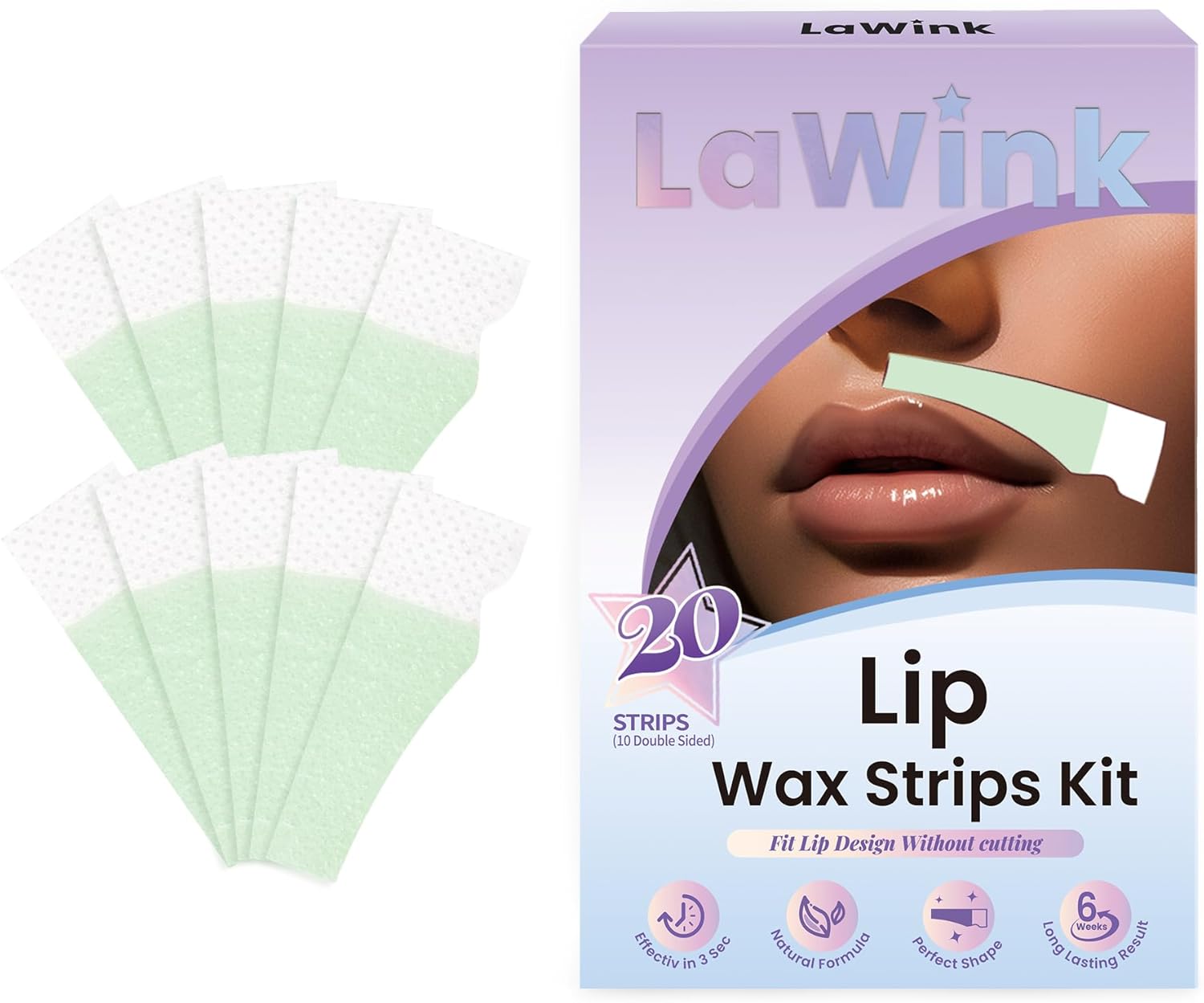 20Pcs Upper Lip Wax Strips, Facial Wax Strips Kit 4 Calming Oil Wipes Working For Upper Lip, Face, Eyebrow, and Chin Mouth waxing Lip upper hair removal Facial Hair Removal for Women LAWINK
