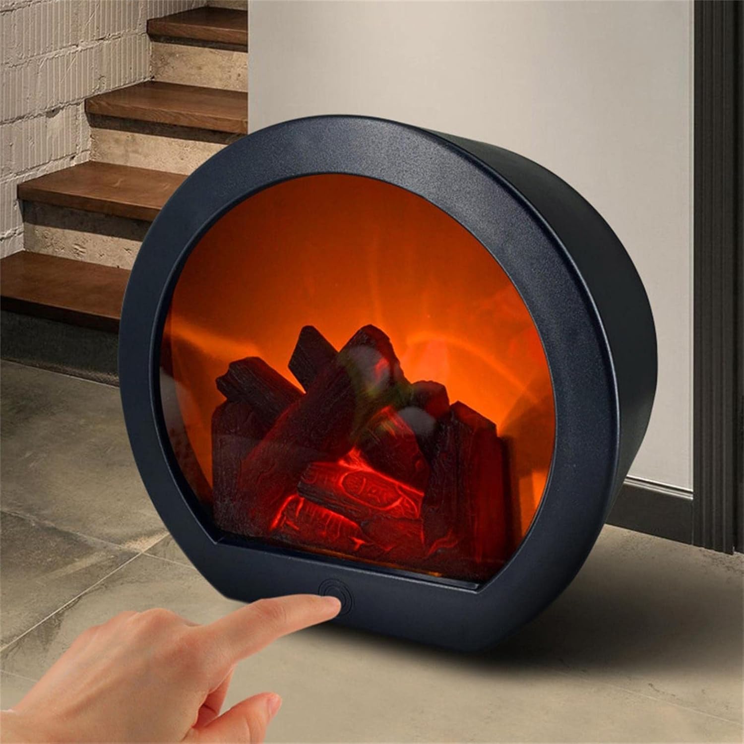 Fireplace Lantern - Decorative Lanterns for Indoors, Battery Operated & USB Operated Tabletop Fireplace Lantern with Hook, Portable Flameless LED Lantern for Home Decor, Bedroom, Outdoor Hang Decor