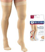 Truform 30-40 mmHg Compression Stockings for Men and Women, Thigh High Length, Dot-Top, Closed Toe, Beige, Medium
