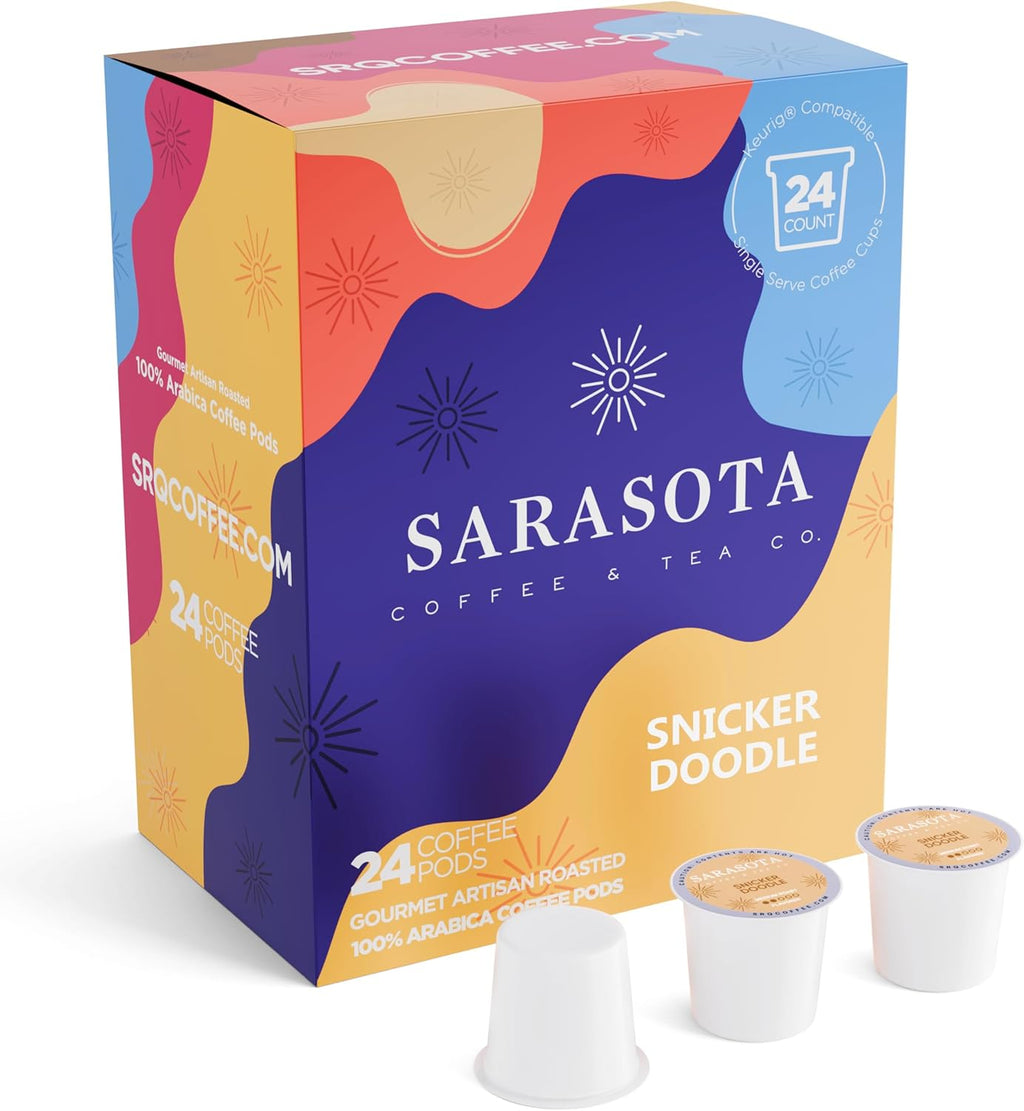 Sarasota K-Cup Coffee Pods | Medium Roast Flavored Coffee | Snickerdoodle Sugar Cookie | Single Serve for Keurig Brewers | Gourmet, Low Acid, Mold Free | 24 Count