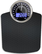 Adamson Hybrid 2-in-1 Analog & Digital Weighing Scale for Body Weight up to 400lbs - Thick Tempered Glass - Extra Large Display - Easy to Read Digital Bathroom Scale - Black Matrix with Blue Backlight