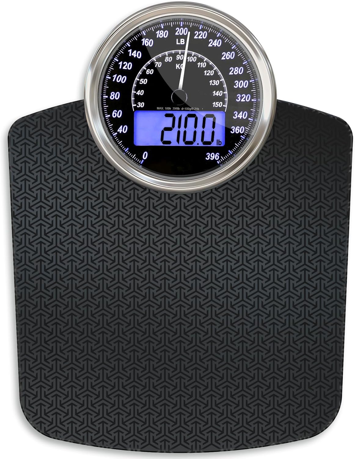 Adamson Hybrid 2-in-1 Analog & Digital Weighing Scale for Body Weight up to 400lbs - Thick Tempered Glass - Extra Large Display - Easy to Read Digital Bathroom Scale - Black Matrix with Blue Backlight