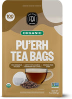 FGO Organic Pu'erh Tea, 100 Count, Eco-Conscious Black Tea Bags, Resealable Bag, Packaging May Vary (Pack of 1)