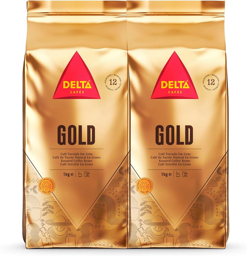 Delta Cafés Gold Whole Bean Coffee 1kg/35.2 oz – Arabica Blend, Intensity 12, Naturally Roasted Espresso Beans with Cereal & Popcorn Notes (2, 70.4 Ounces)